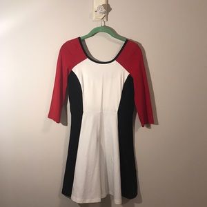 3/4 Sleeve Color-block, Skater Dress
